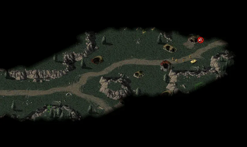 Screenshot of Command & Conquer showing the fog of war game mechanic